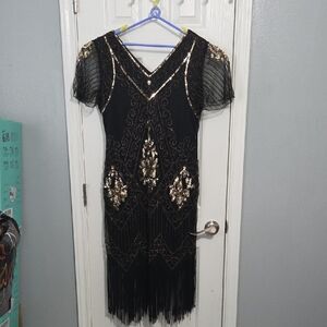Elegant Black and Gold Women's Dress